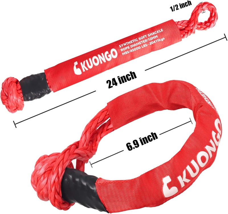 KUONGO Soft Shackle 1/2"x24" Recovery Snatch Ring, Synthetic Soft Shackle Recovery Rope 45000lbs Breaking Strength Winch Snatch Block Towing Ring 46000lbs, for Truck ATV UTV SUVs Off-Road Vehicel Red - Image 4